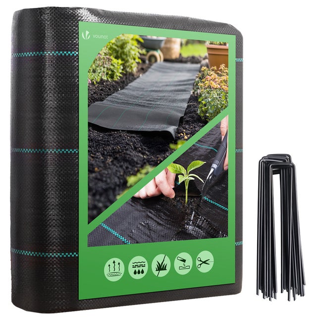 Malla Antihierbas de Jardín, 2 m x 10 m, 100 g/m², con 30 Clavijas