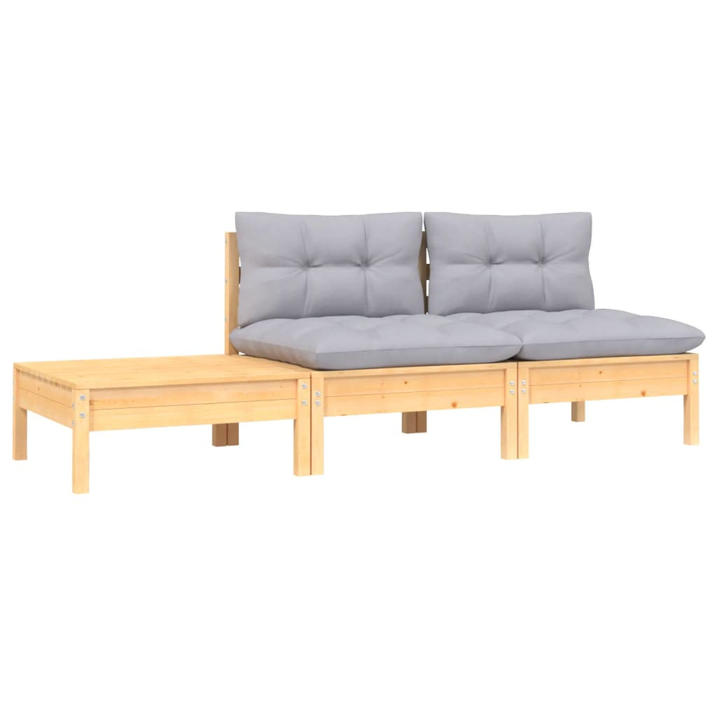 Maison Exclusive - Salon de jardin 3 pcs avec coussins gris Bois de pin massif - 2
