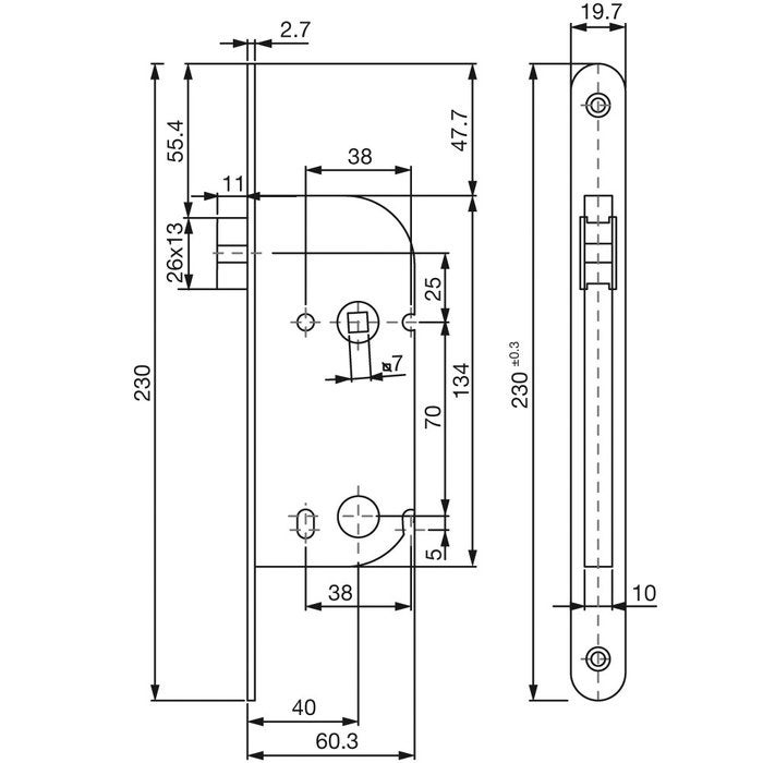 Serrure à larder blanche droite à fouillot - Bec de cane - Axe à 40 mm - Série D20 - Vachette - 2