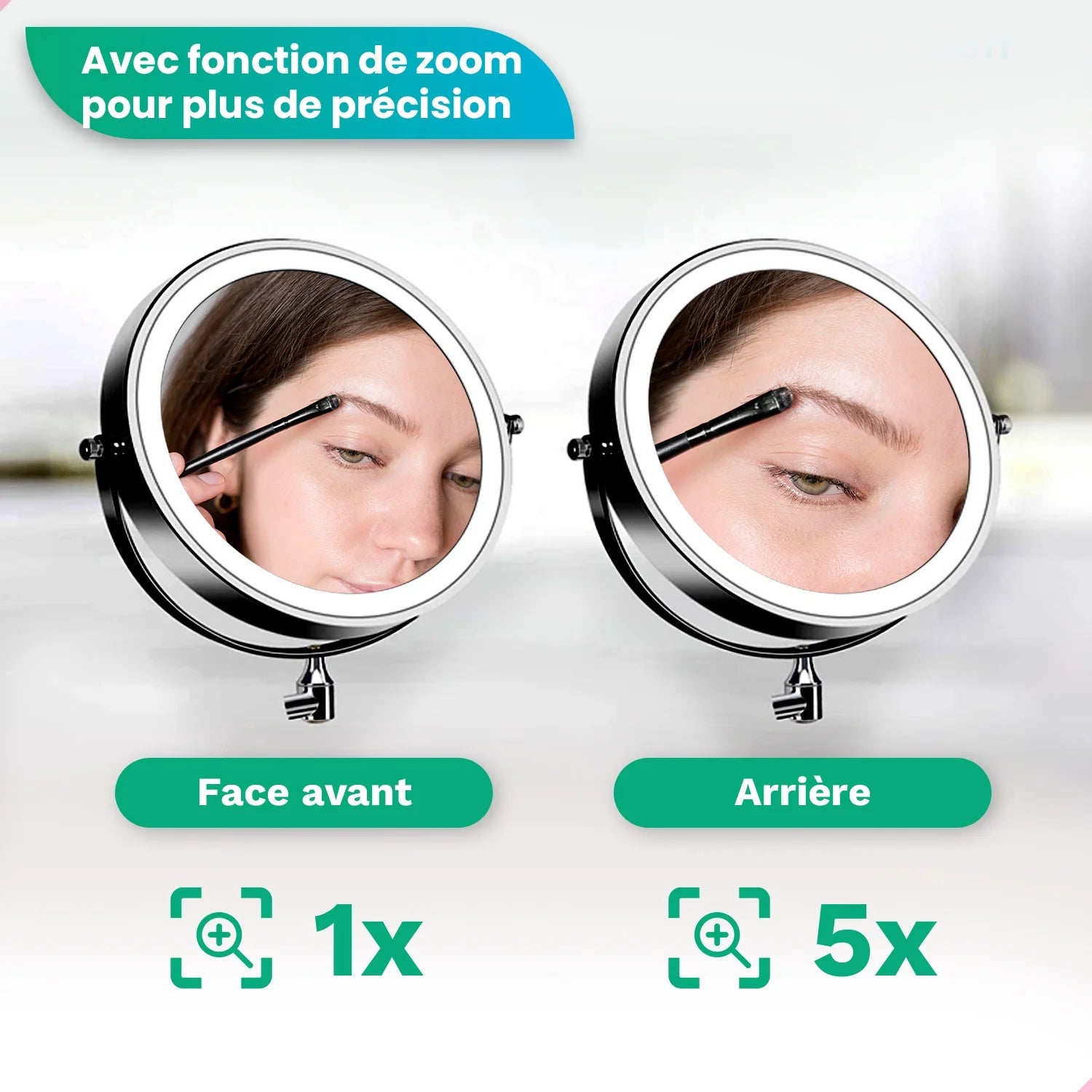 Mirlux Miroir de maquillage avec éclairage LED - Rechargeable - Grossissement x5 - Miroir de rasage - Miroir de salle de bain - Noir - 6