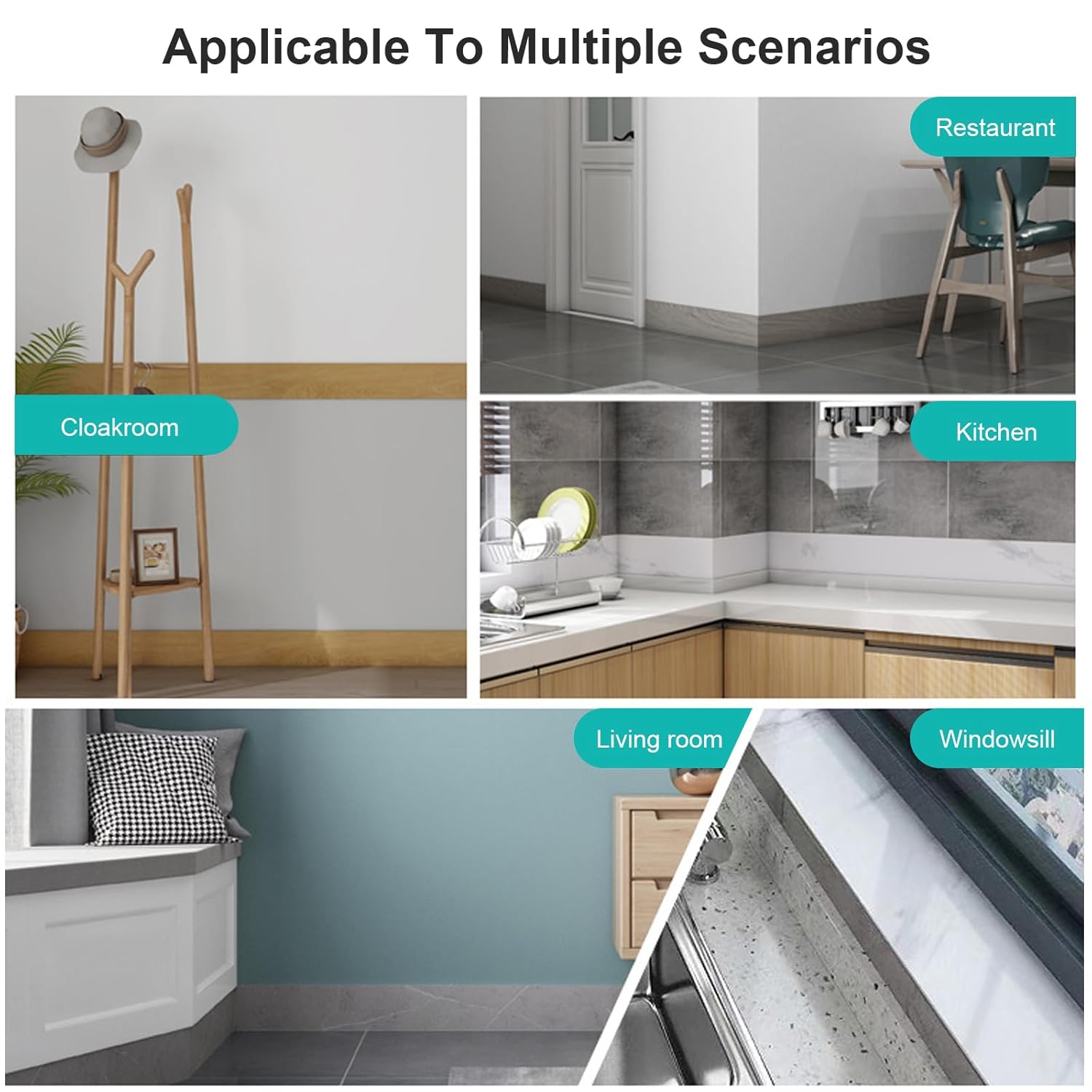 (Blanc - 10 cm x 10 m) Plinthe flexible large - 10 m - Bandes décoratives flexibles autocollantes - Profilé de transition de sol, plinthe murale - 4