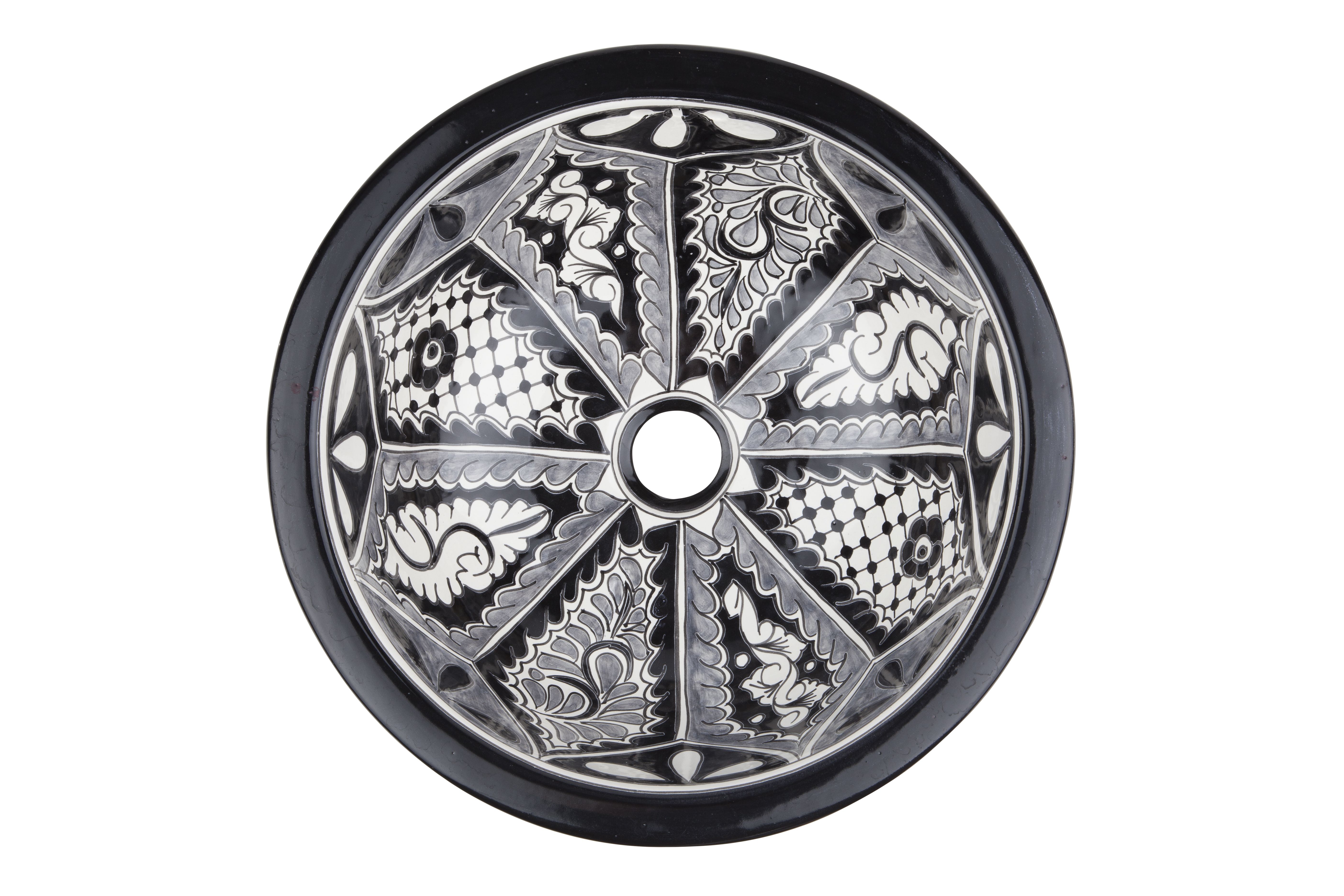 Meksykańska ceramiczna umywalka wpuszczana w blat Atalaya – duża okrągła umywalka łazienkowa 43 x 13 cm | Umywalka dekoracyjna