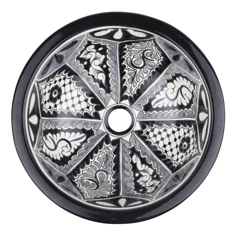 Meksykańska ceramiczna umywalka wpuszczana w blat Atalaya – duża okrągła umywalka łazienkowa 43 x 13 cm | Umywalka dekoracyjna