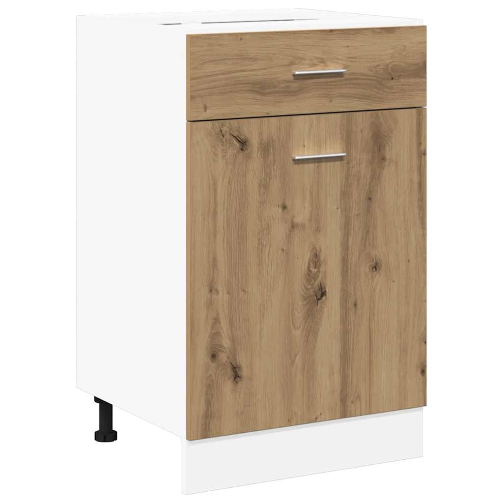 Armario bajo de cocina - módulo cocina con cajón roble artesanal, 50x46x81,5 cm, madera de ingeniería