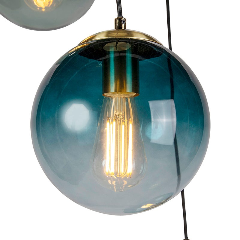 Qazqa art deco lampe suspendue - Pallon - doré/laiton, max. 25w, e27, à 3 lumières, 45cm, idéal pour la salle à manger - 7