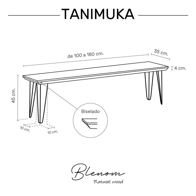 BLENOM Banc en bois massif durable Tanimuka Chêne Antique Bord biseauté 140x33x45cm WN - 5