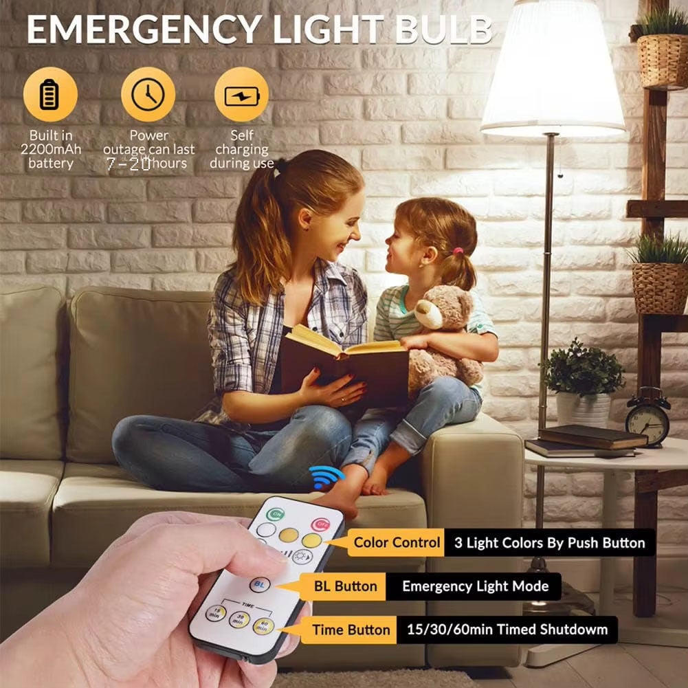 Ampoule à recharge sans fil avec télécommande, ampoule magique E27, 300 lumens,3 couleurs,intensité variable, aucun câblage requis, 2200 mAh,minuterie - 3