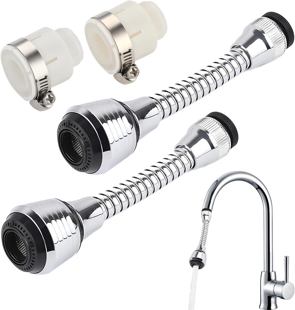 2 buc. Extensie pentru aerator pentru robinet pentru chiuvetă Aerator pentru robinet flexibil 360° Pulverizator pentru robinete și dușuri (...