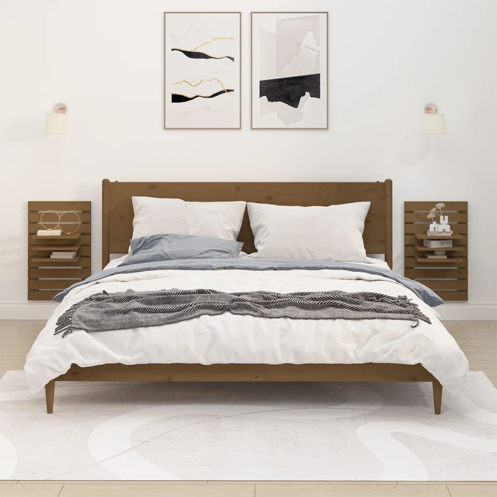 Maison exclusive - estantes mesitas pared 2 uds madera maciza de pino marrón miel