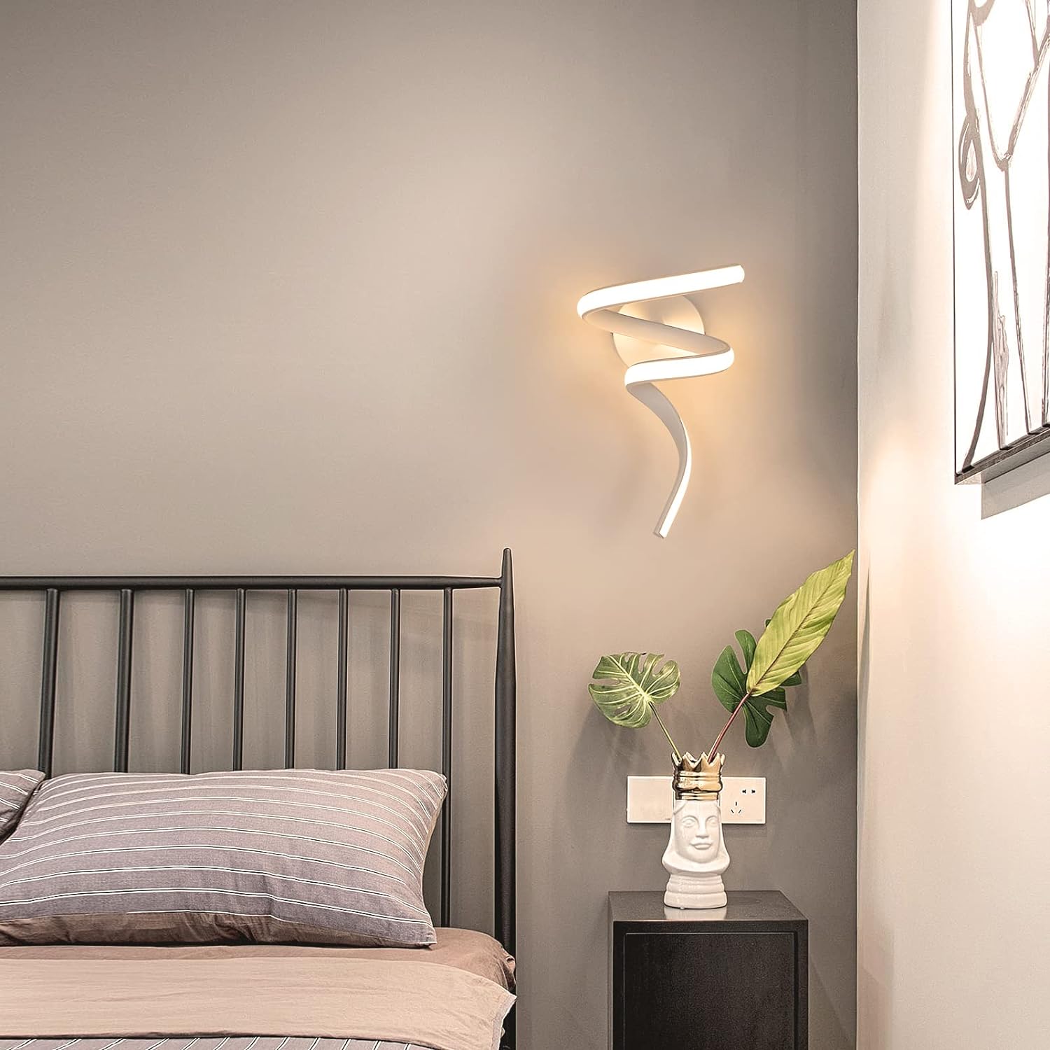 Applique murale LED spirale, fixation murale, ampoule LED 10 W, 3 couleurs de lumière CCT, idéale pour la chambre, la table de chevet ou le salon. - 8