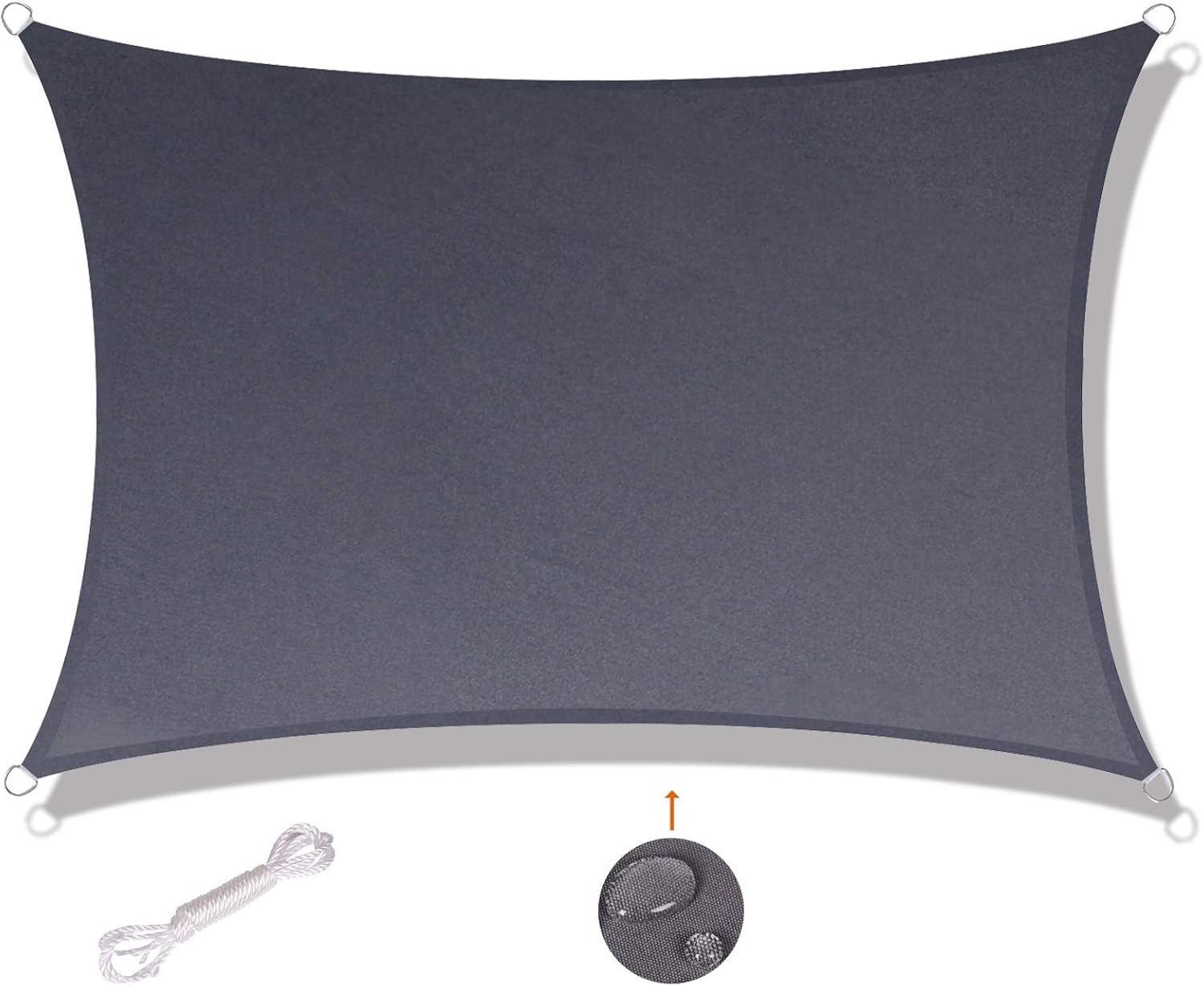 Żagiel przeciwsłoneczny prostokątny 2x2m, wodoodporny i odporny na promieniowanie UV, odpowiedni na balkon, taras, szary