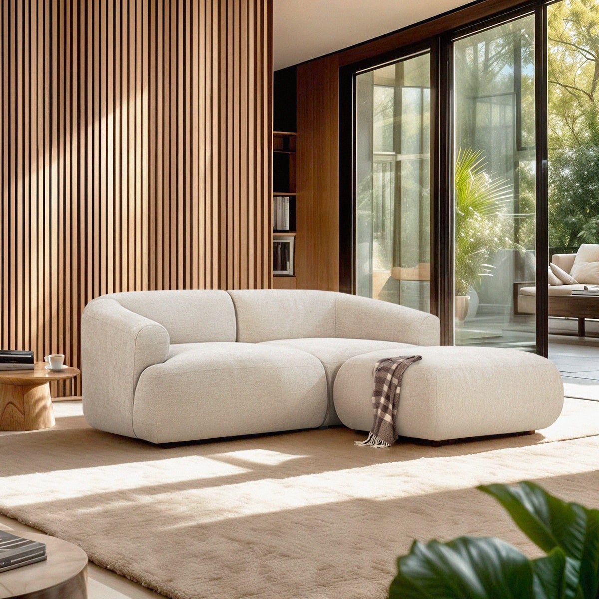Canapé design moderne modulaire 2 places en tissu avec pouf Yuna-2P ...