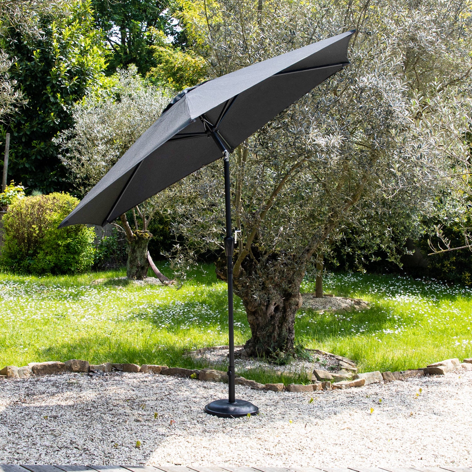 Okrągły prosty parasol HAPUNA o średnicy 3,30 m, szary