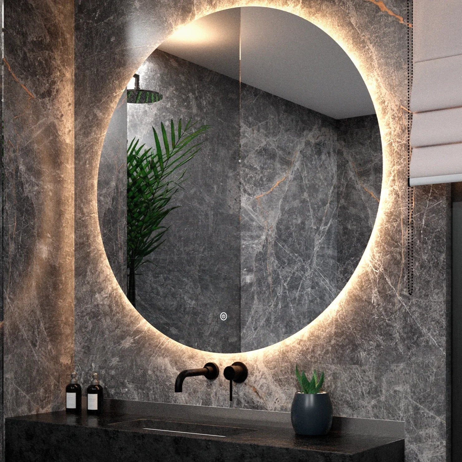 Miroir De Salle De Bains LED Rond , Miroir De Vanité à Cadre Doré, Avec