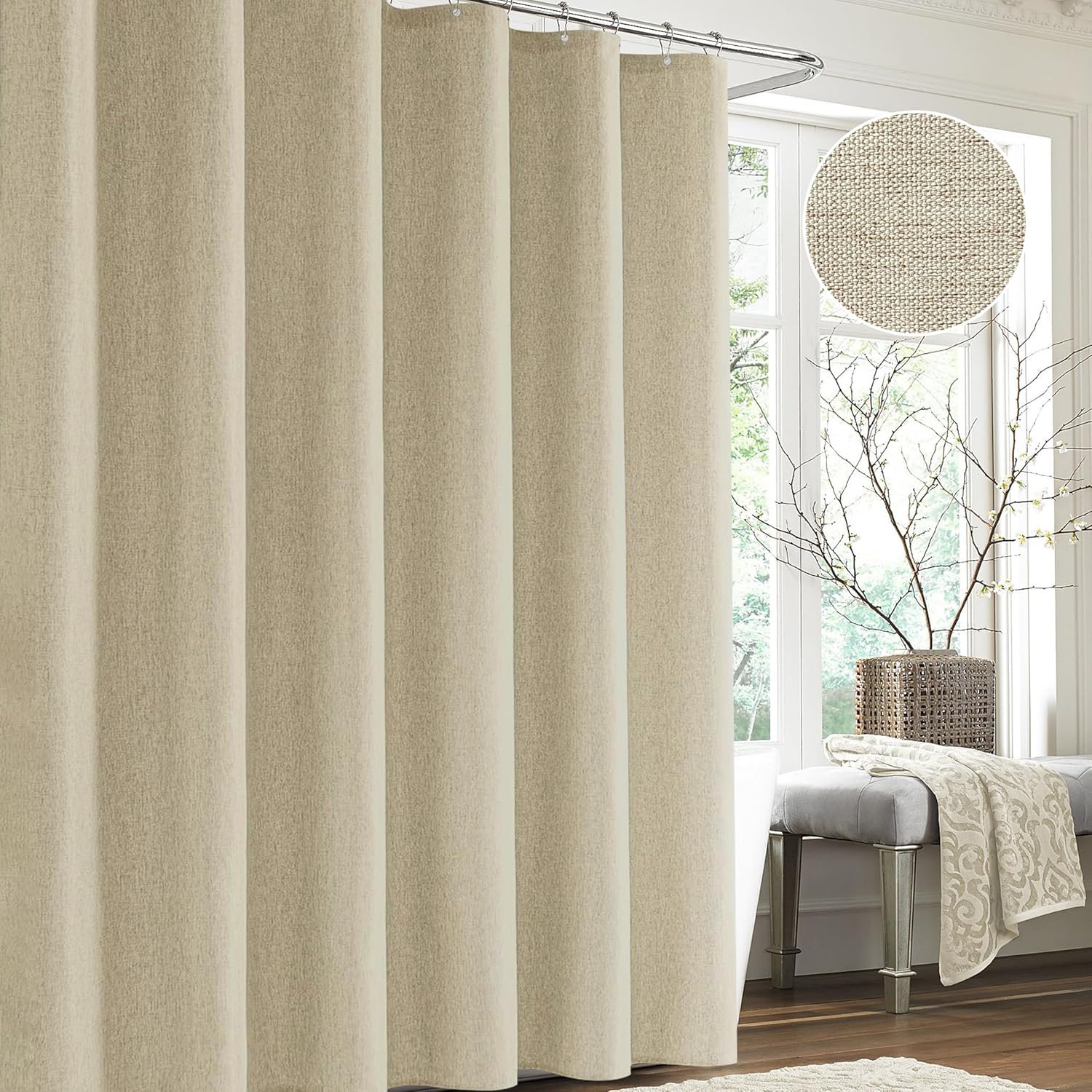 Tenda da doccia marrone chiaro, 180*180 cm, lavabile in lavatrice, spessa, impermeabile, adatta alle vasche da bagno. - 4