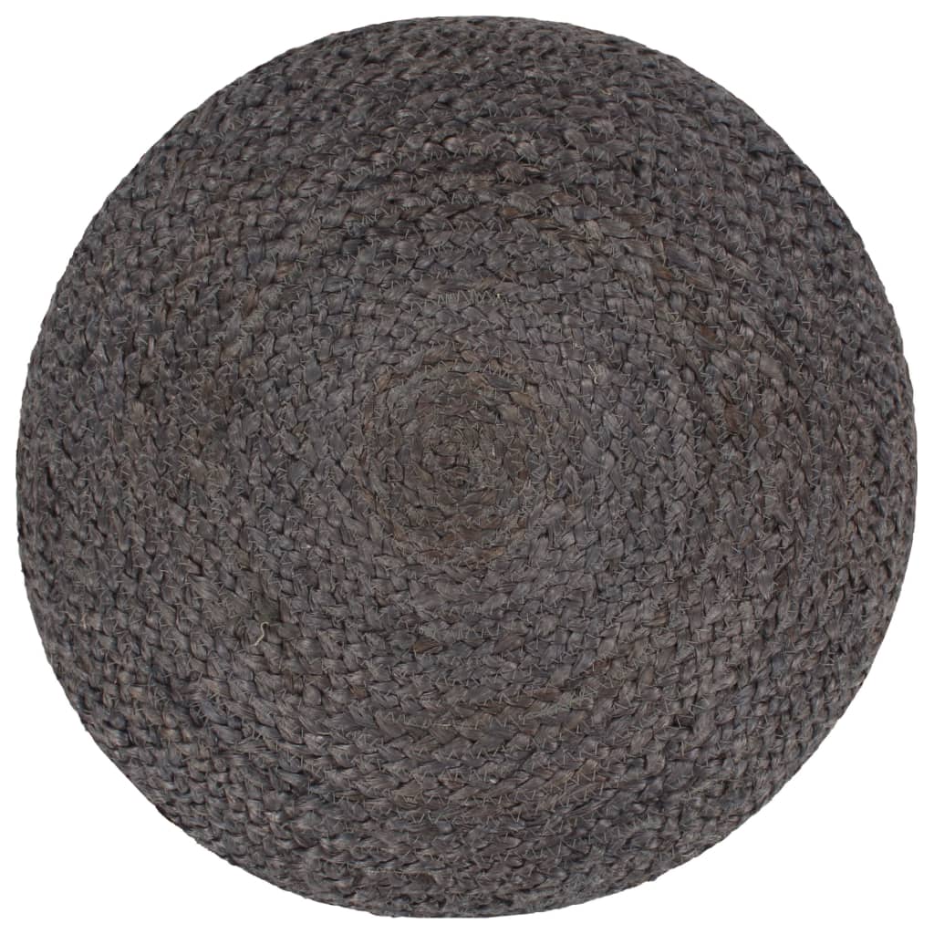 Puf hecho a mano gris oscuro 45x30 cm yute