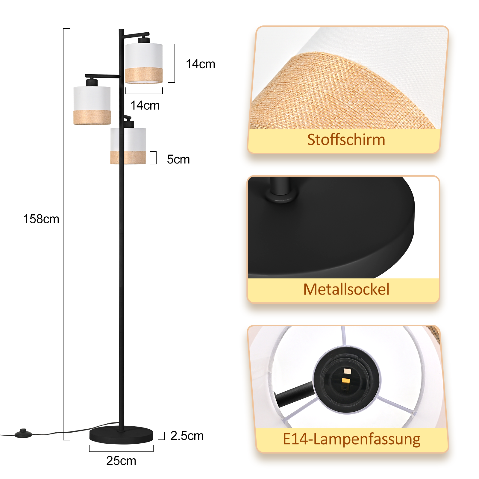 Nettlife Lampa Wisząca Vintage 3xE27, Biały Żyrandol Tkanina, Retro do Salonu i Kuchni (Brak żarówek) - 7
