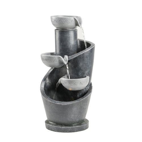 Fontaine de Jardin LED, Fontaine Extérieur/Intérieur avec Pompe à Eau, Résine, Gris - 5