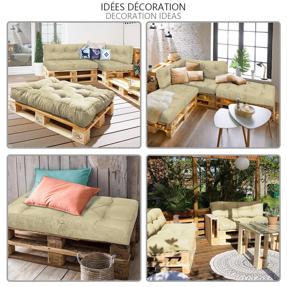 Lot de 2 Coussins pour palettes en bois beige VOUNOT® - 7