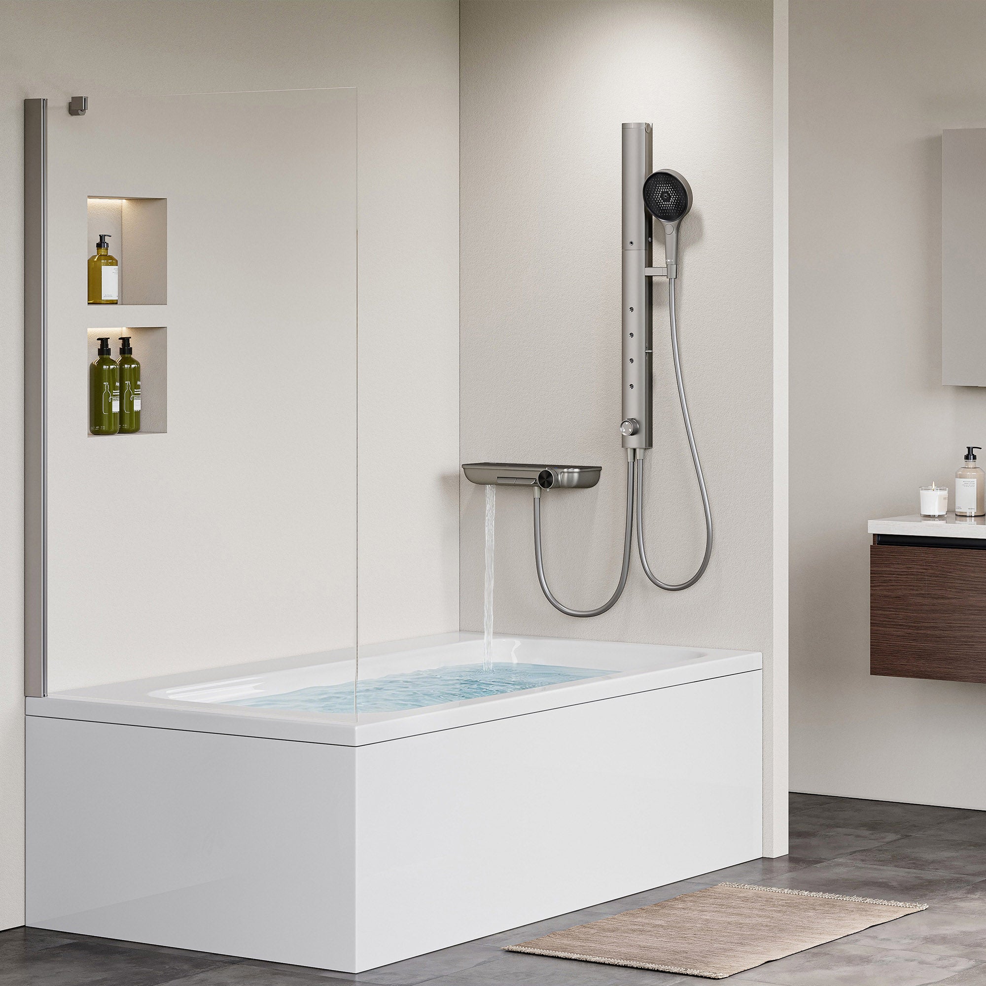HOROW Ensemble de douche à effet pluie gris, avec Robinetterie Thermostatique, 4 modes de massage, pliable, réglable en hauteur - 2