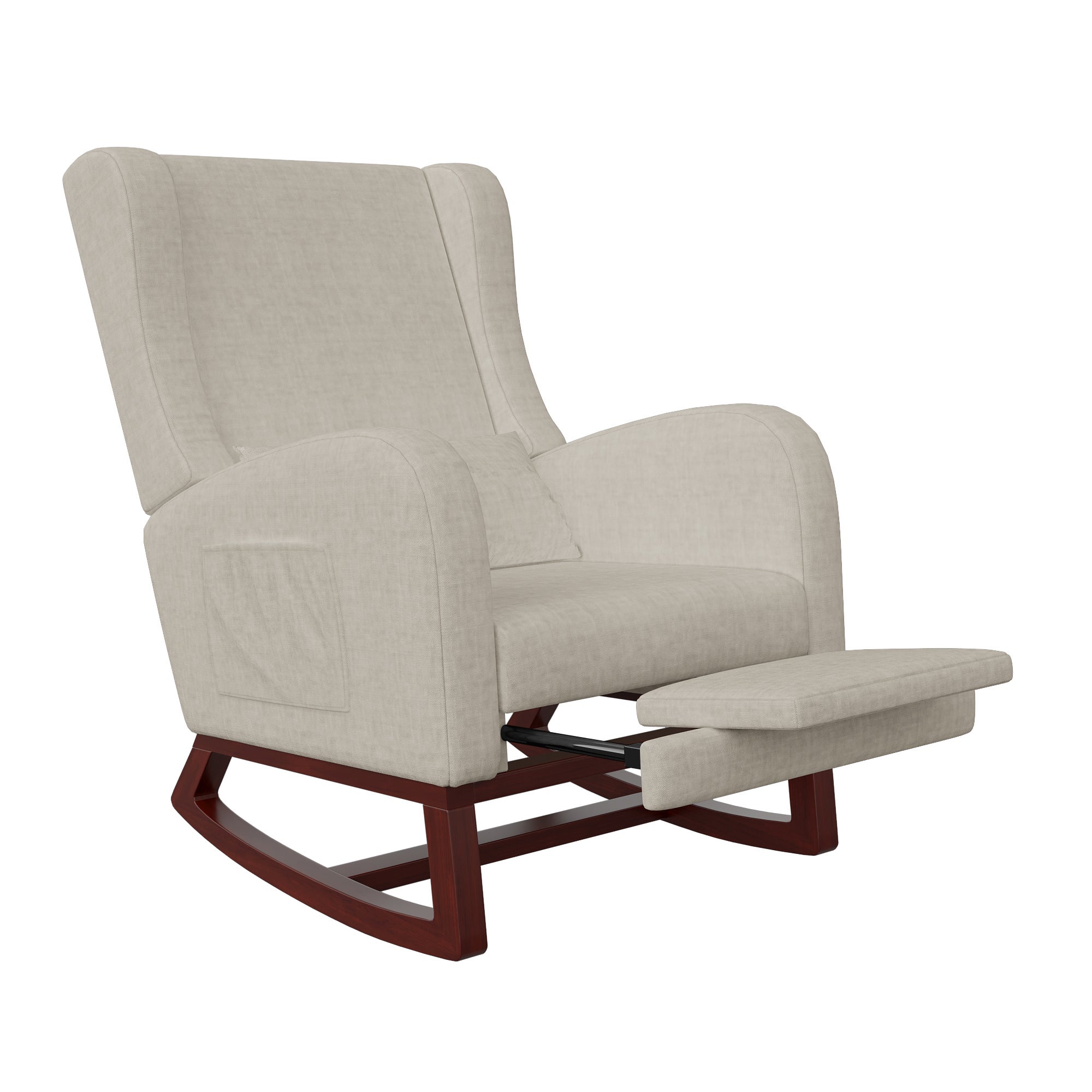 Fauteuil à Bascule avec Repose-Pieds, Chaise a Bascule Allaitement Rocking Chair intérieur extérieur Fauteuil allaitement avec Pocheen Bois, Beige - 8