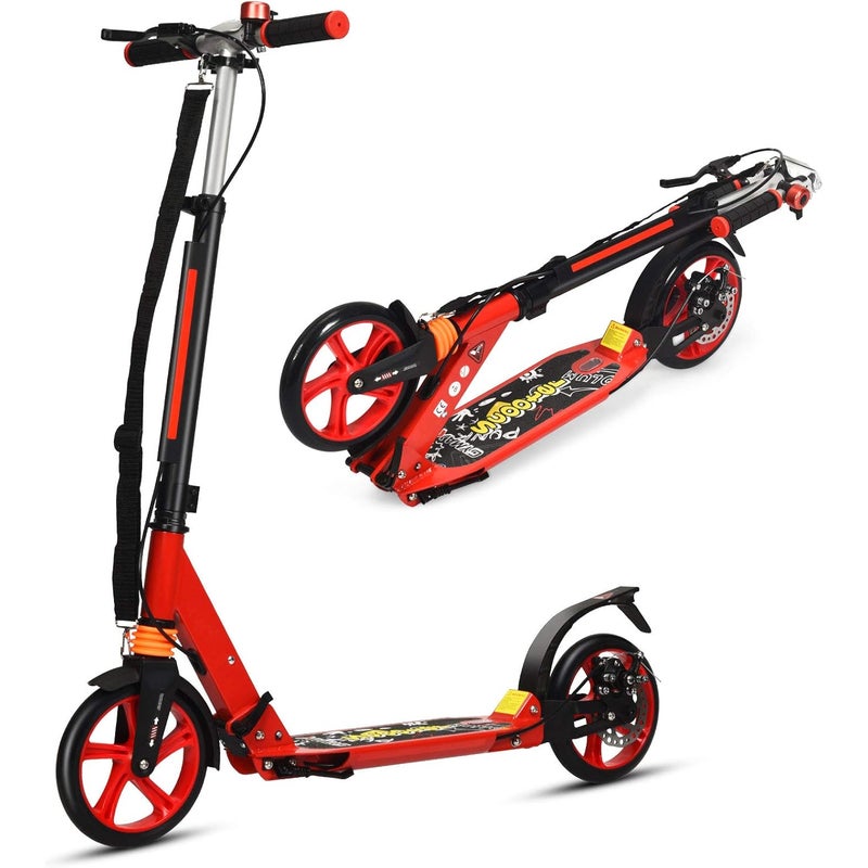 Składana Hulajnoga z Podwójnym Hamulcem, Regulowaną Kierownicą (86,5-101 cm), Systemem Amortyzacji dla Dorosłych i Dzieci Powyżej 8 Roku Życia