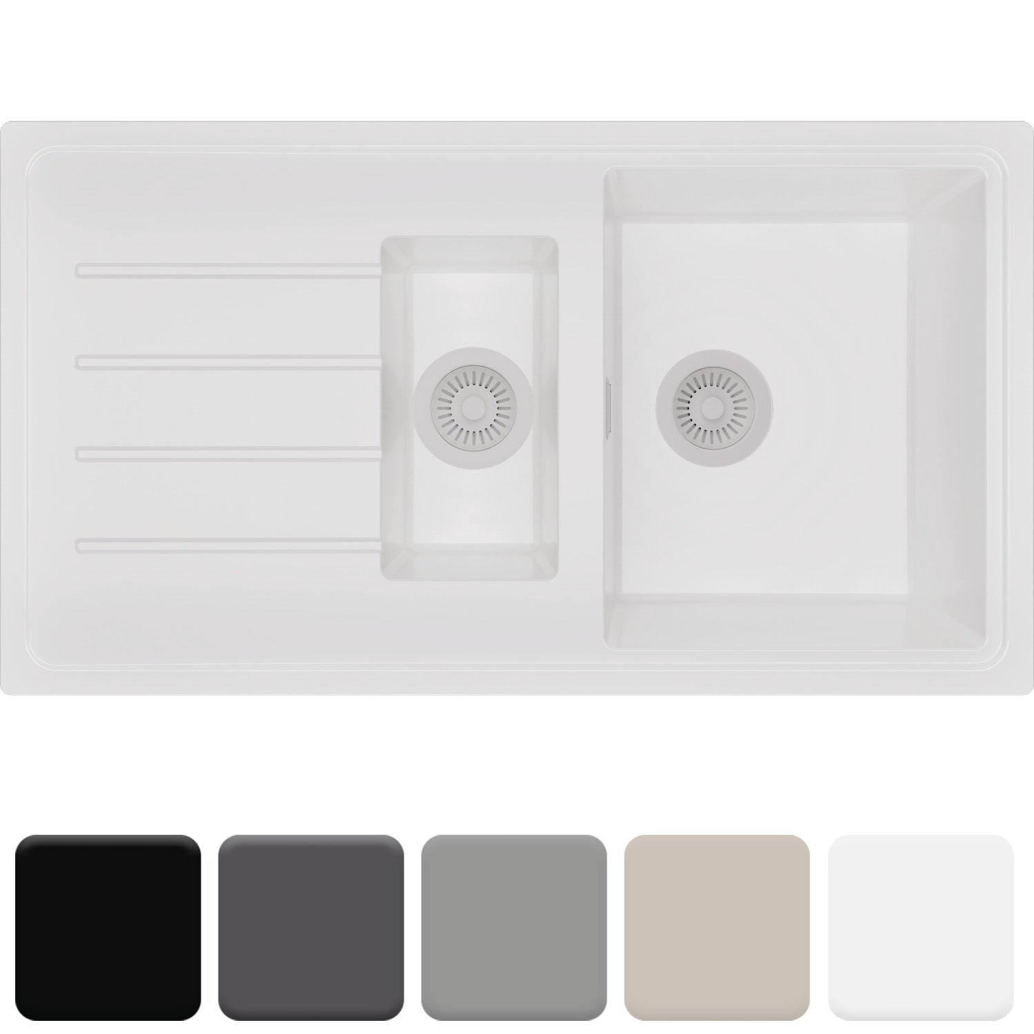 Zlewozmywak 90x50cm, do szafki od 60cm + Syfon - Ametyst Cały Biały STONESTYLE