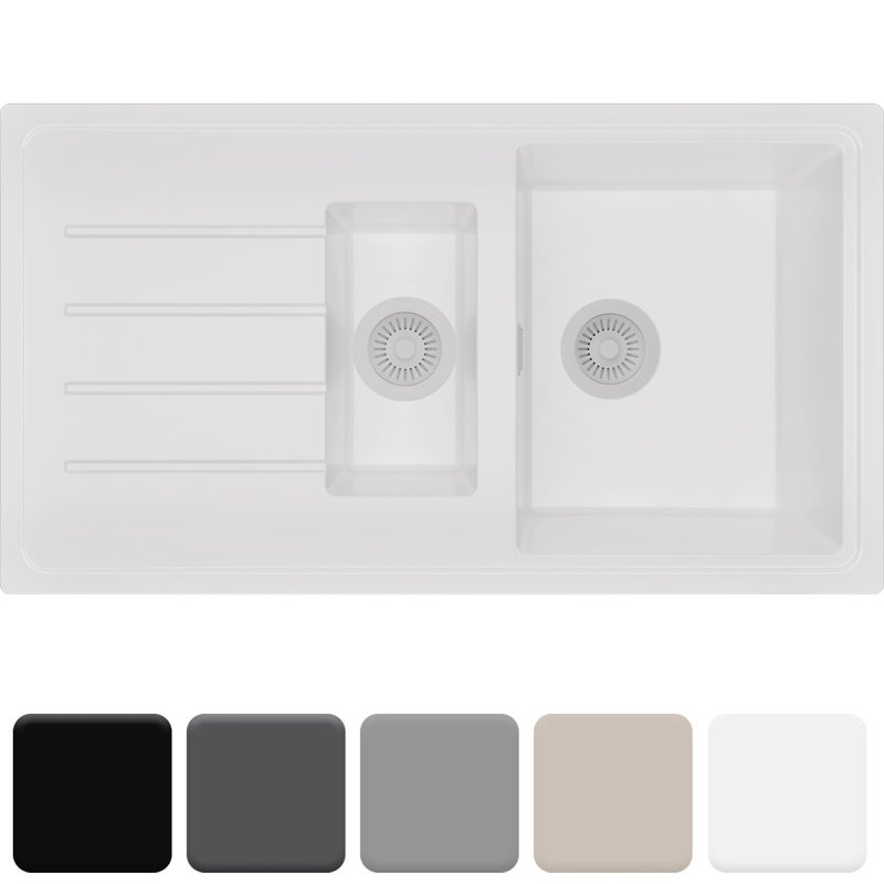 Zlewozmywak 90x50cm, do szafki od 60cm + Syfon - Ametyst Cały Biały STONESTYLE