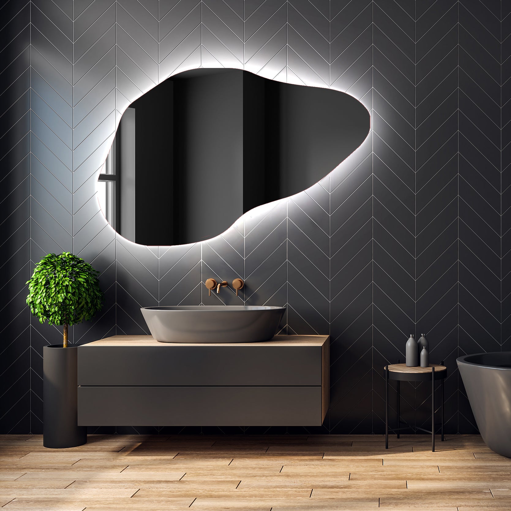 Lustro z oświetleniem łazienkowym LED (84x54cm) Jasne lustro z oświetleniem LED (POD221) Chłodna biel 7000K