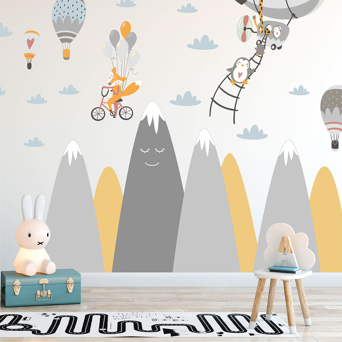 Vinilo niño escandinavo de montaña animales mágicos - adhesivo de pared - revestimiento sticker mural decorativo - 120x180cm - 6