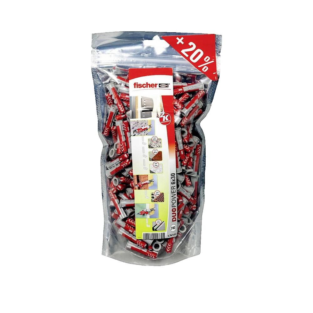Kołki Fischer DUOPOWER Nylon 30 mm x 6 mm 240 sztuk szary