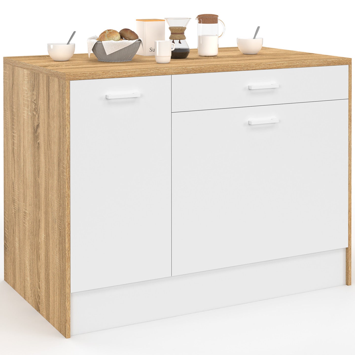 Ilot central LIO maxi capacité de rangement bois et blanc - 2