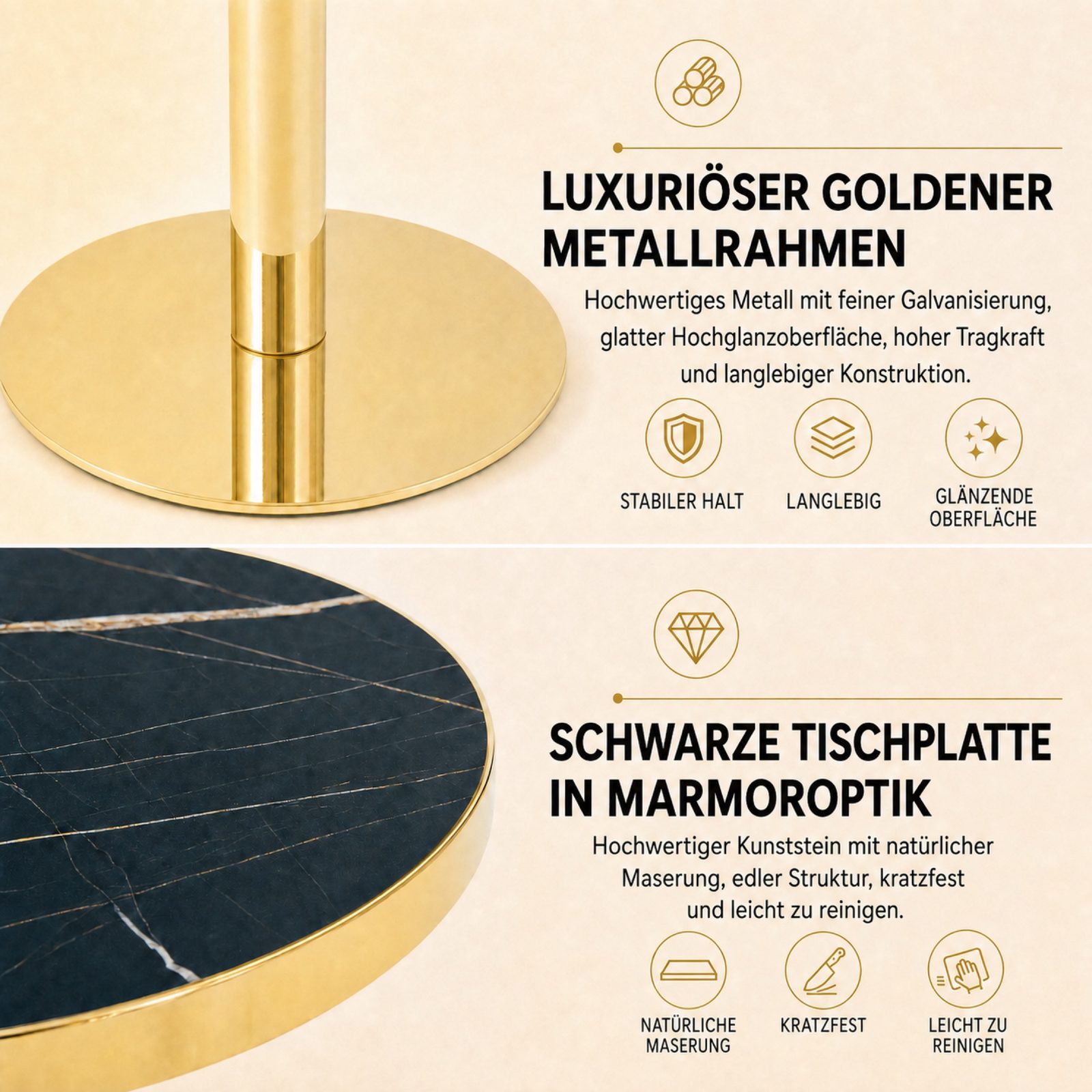 Table d'appoint ronde moderne avec cadre en acier inoxydable doré ...