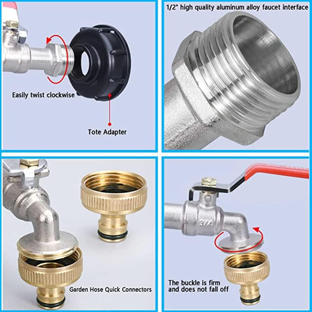 Raccord cuve eau S60X6 - Robinet ECO laiton 15 mm - Adaptateur de réservoir d'eau IBC 1000L 1/2 pouce - 5