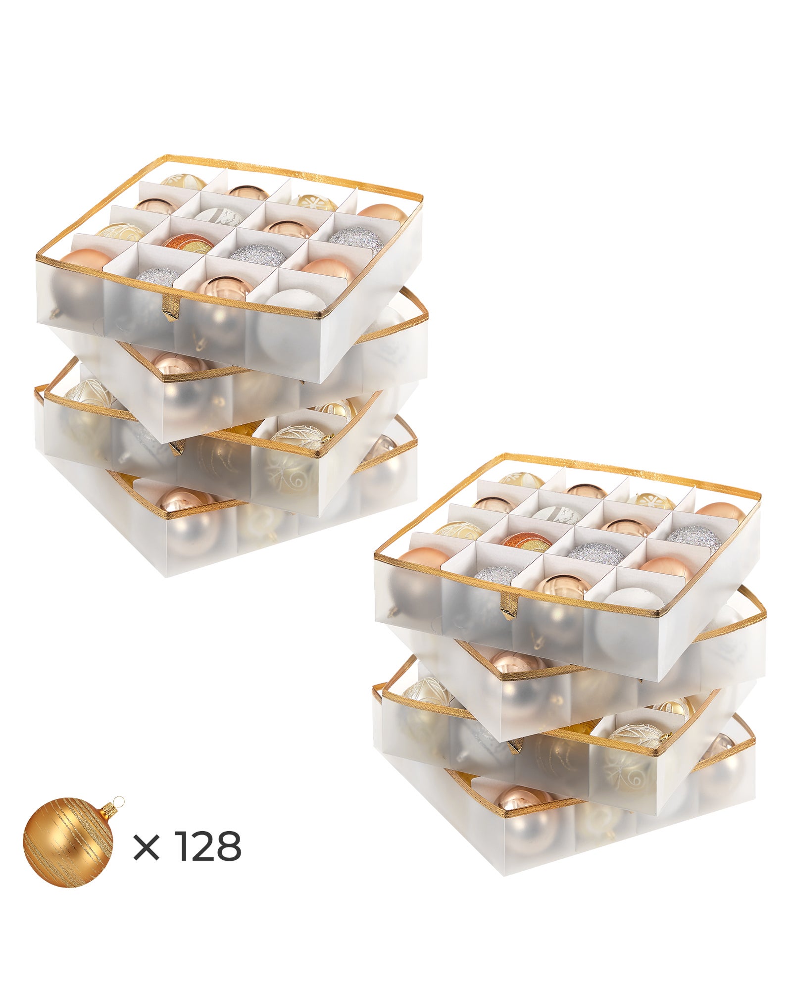Boîtes de Rangement pour Noël, Coffre pour Boules de Noël et Décorations, 128 Compartiments, Séparateurs Modulables, 64,5 x 33,5 x 34 cm, Doré Sable - 6