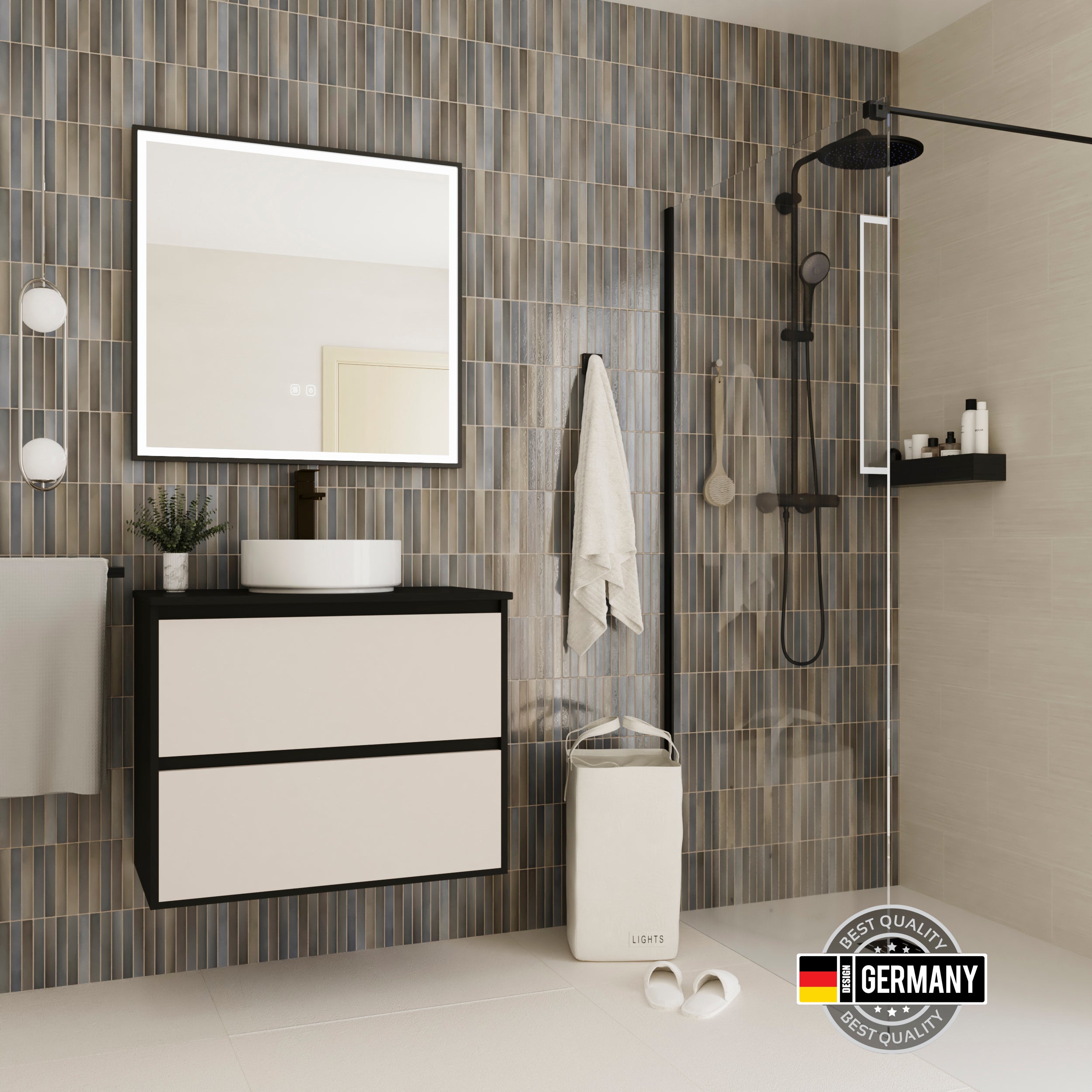 MEUBLE SALLE BAIN NEUSS|80 CM FUCHS|2 TIROIRS AVEC PLAN ET LAVABO ...