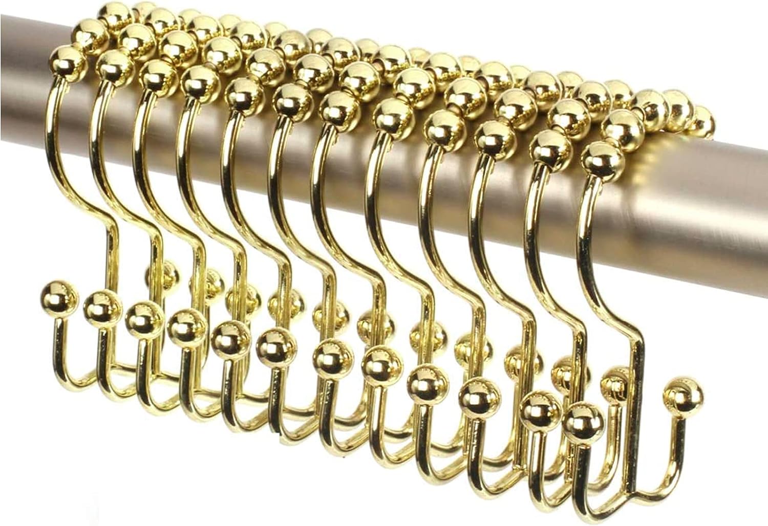 12 sztuk podwójnych haczyków do zasłon prysznicowych (ozdobne złote wykończenie) stal nierdzewna klasy premium odporna na rdzę