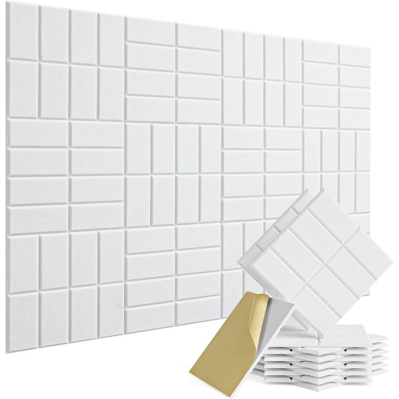 12 kwadratowych rowków, dźwiękochłonnych paneli z włókna poliestrowego, białe, 30 x 30 cm (z klejem)