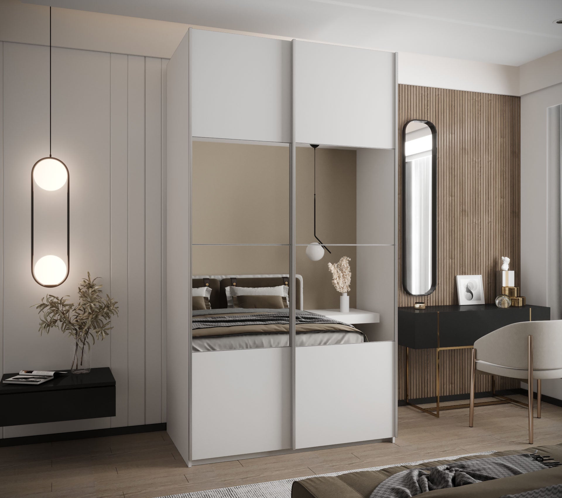 Szafa przesuwna wysoka Lux 4 130 x 64 x 245,5 cm biały + biały + u. srebrny - Abiks Meble - 2