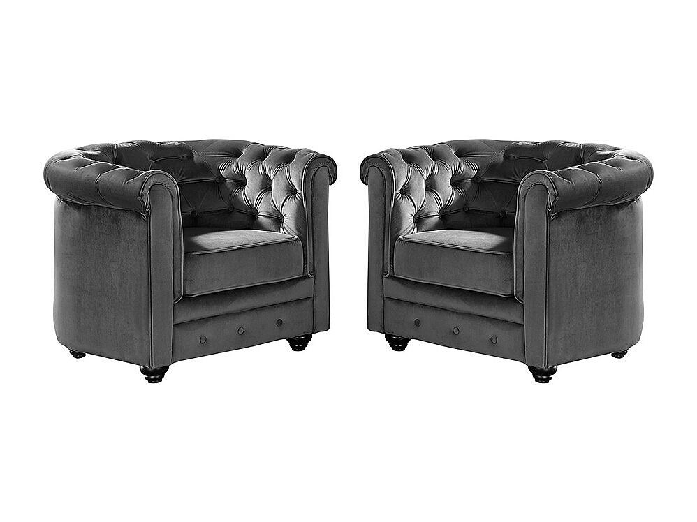 Komplet 2 foteli CHESTERFIELD - Antracytowy welur