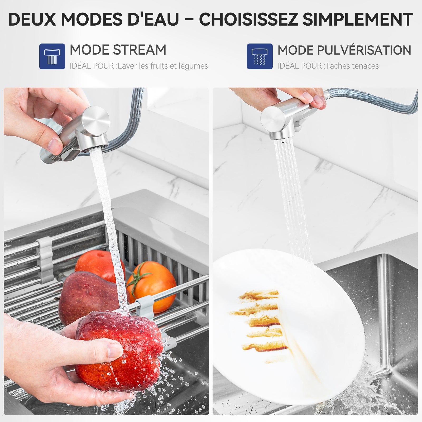 Lonheo Max Grifo mezclador de cocina con rociador extraíble - Grifo extraíble para fregadero de acero inoxidable cepillado - 3