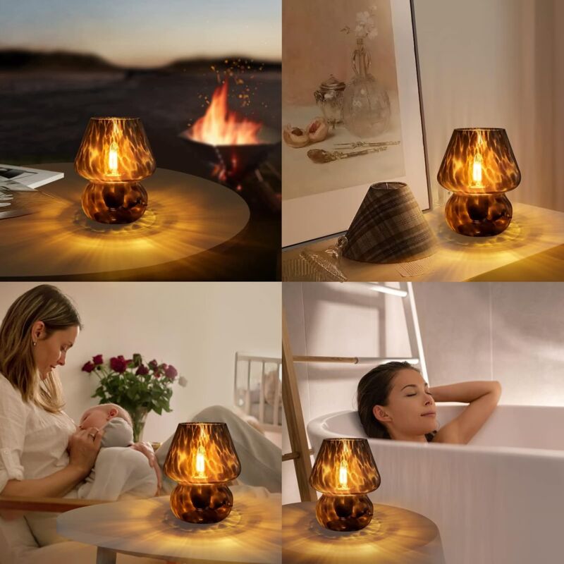 Lampe Champignon, Petite Lampe de Table Vintage pour Table de Nuit de la Chambre, Lampe de Chevet en Verre Translucide - 4