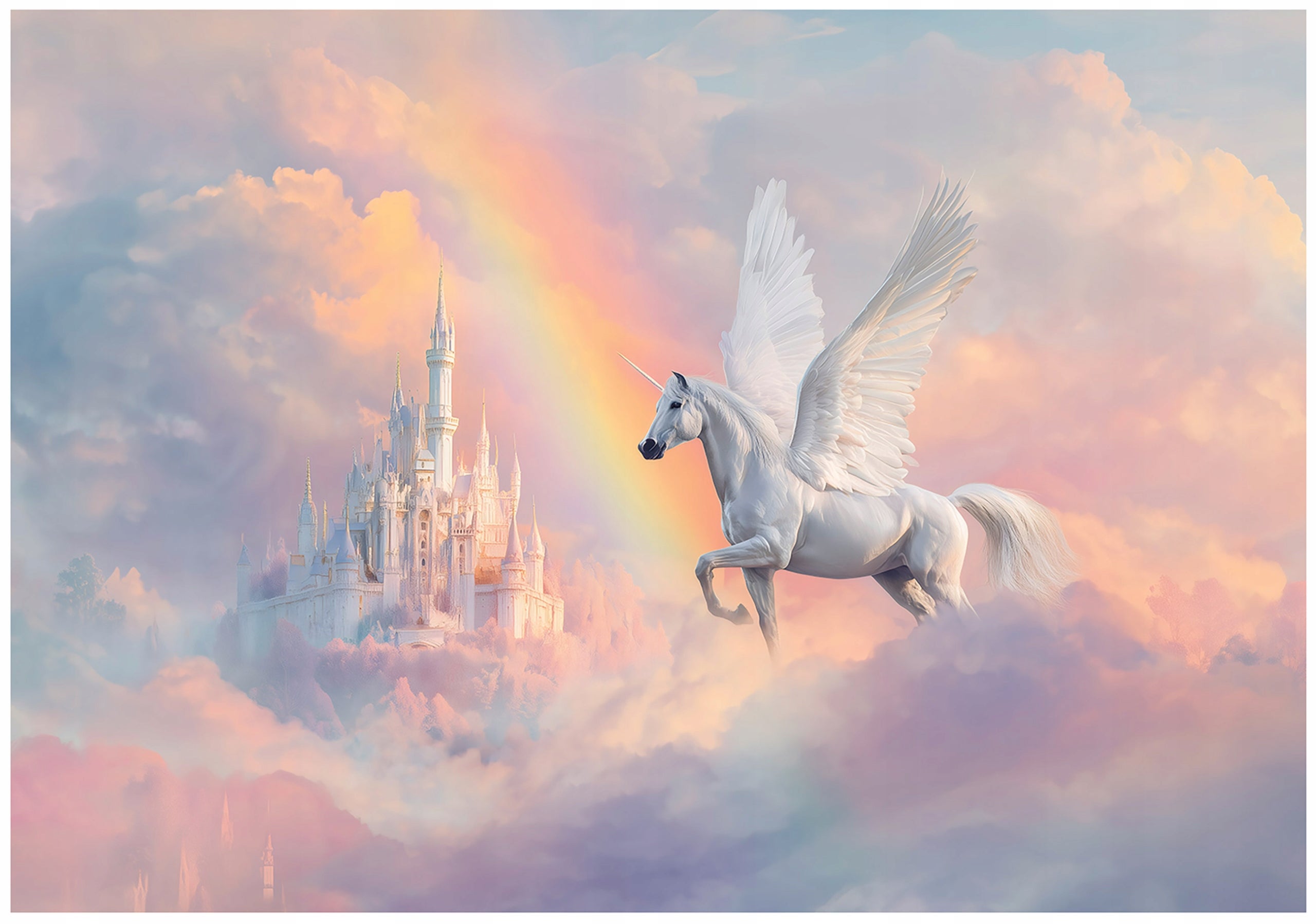 Fototapet castel rose licorne Vlies Tapet Pentru Dormitor Camera Living Perete 350x250 cm