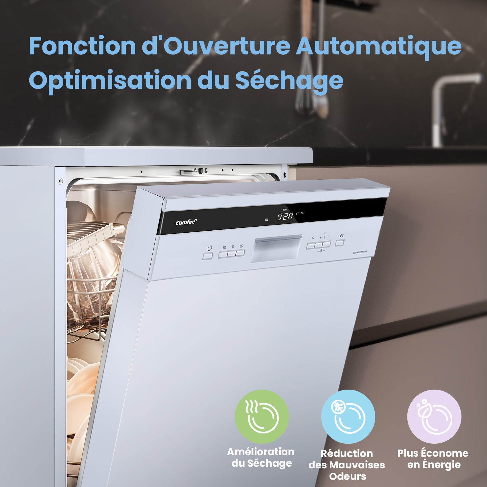 COMFEE Lave-Vaisselle Pose Libre 14 couverts, 8 Programmes de Lavage, 44 dB(A) Départ Différé, Demi-Charge, Blanc [Energy Classe C] - 3