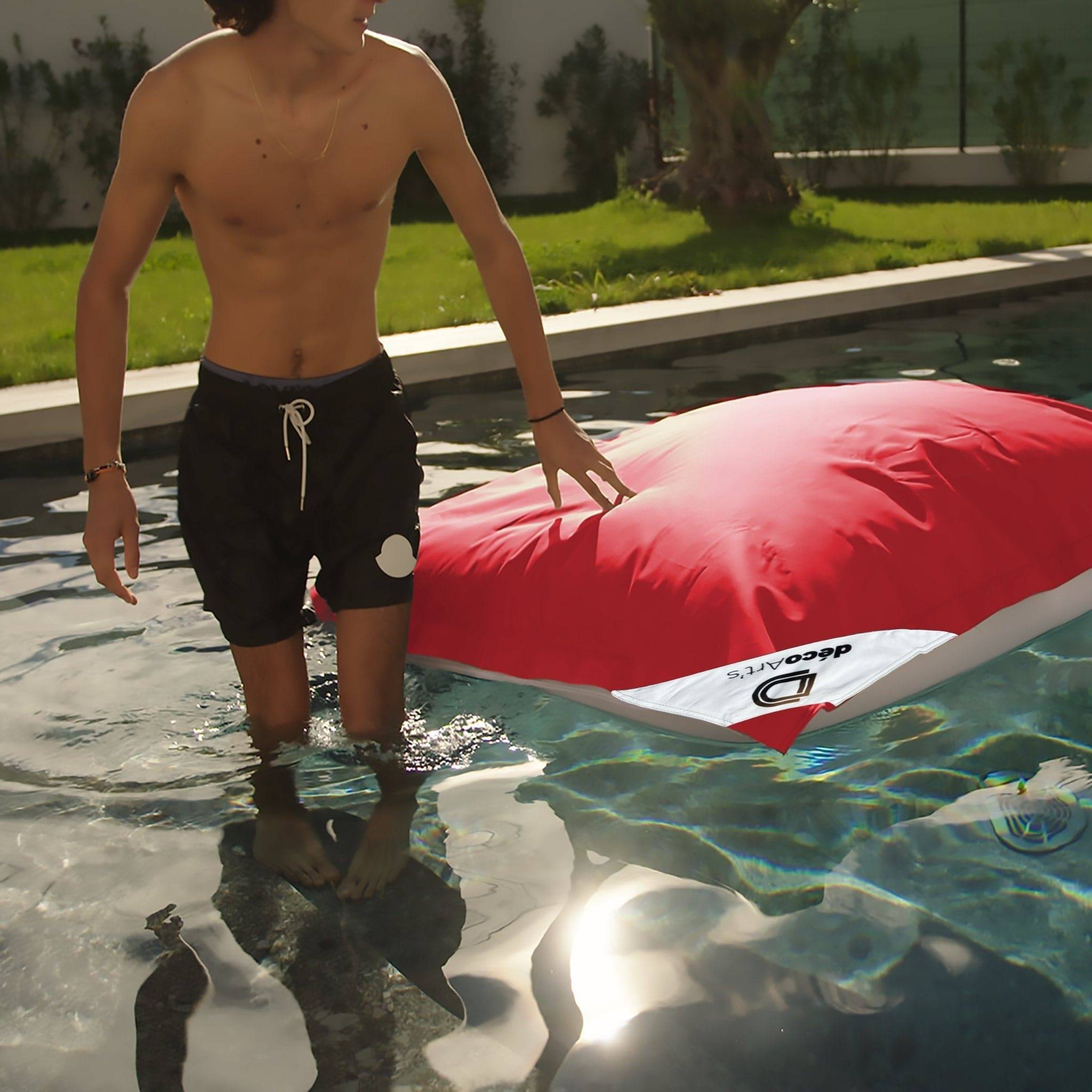 Pouf Géant XXL Déhoussable, Flottant pour Piscine, Deco Arts Rouge piment - 4