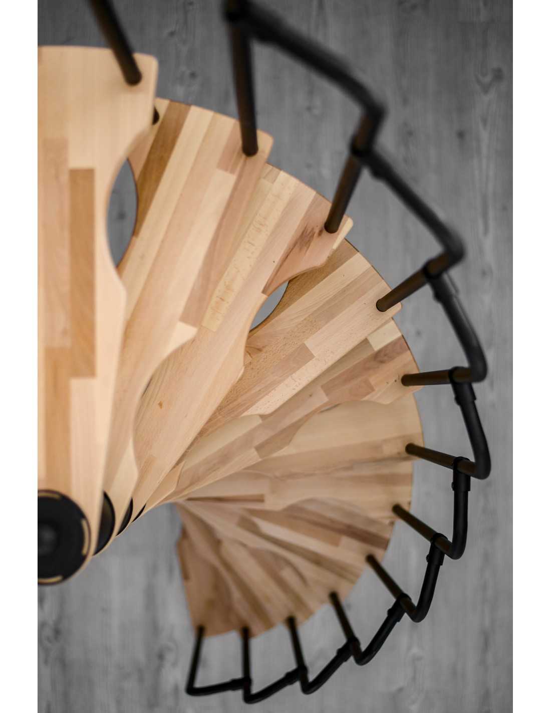 Escalier colimaçon 12 marches - Hauteur à franchir 2.47 à 3.05m - Structure noire et marche hêtre - Diamètre 140cm - SUON140/NH-12 - 2