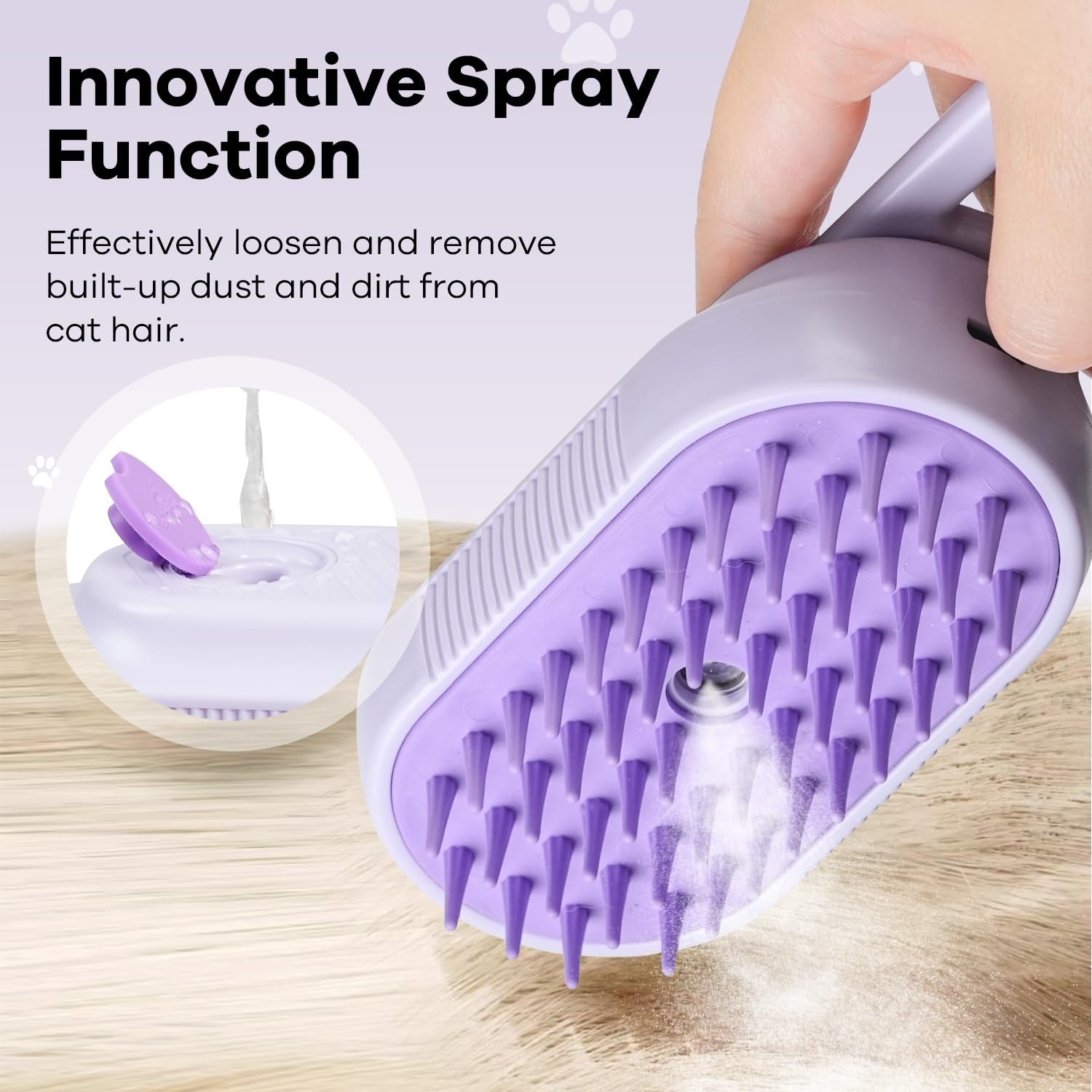 Escova a vapor roxa para pets｜Escova 4-em-1 para gatos e cães, recarregável USB, remove pelos, antistática, massagem e limpeza - 2