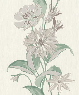Papier Peint Intissé Rasch 508277 – Motif Floral Vert Gris Blanc, 10x0,53m