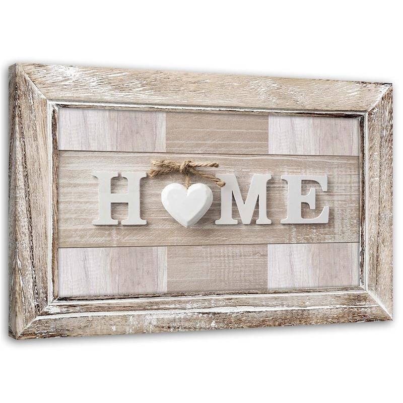 Obraz, Napis Home w jasnym drewnie z ramą 100x70