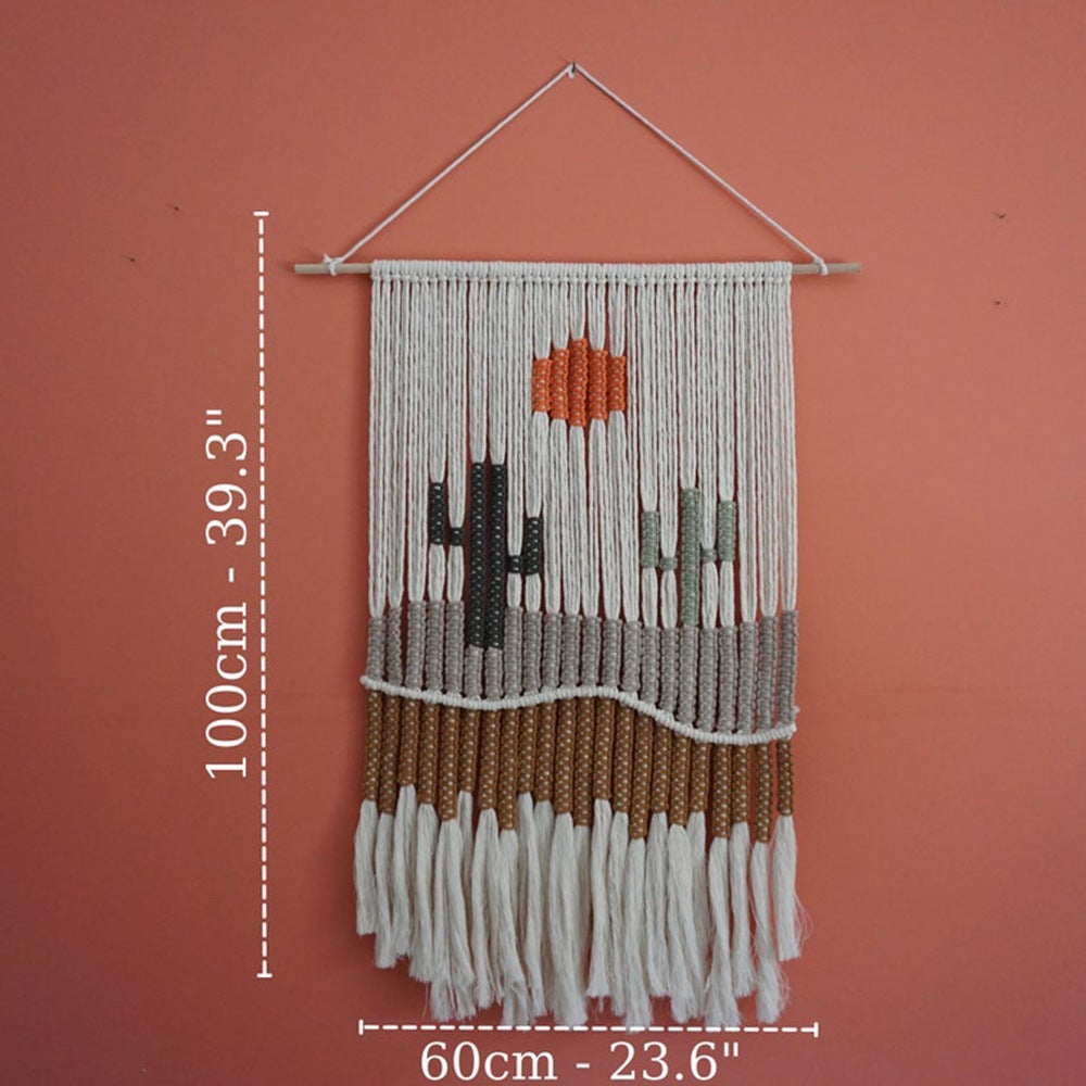 Tenture murale de tapisserie de pompon de feuille tissée à la main